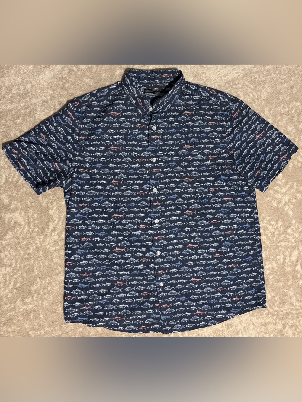 Roundtree & Yorke Navy Short-Sleeve Performance Button Fishing Top Men’s Large